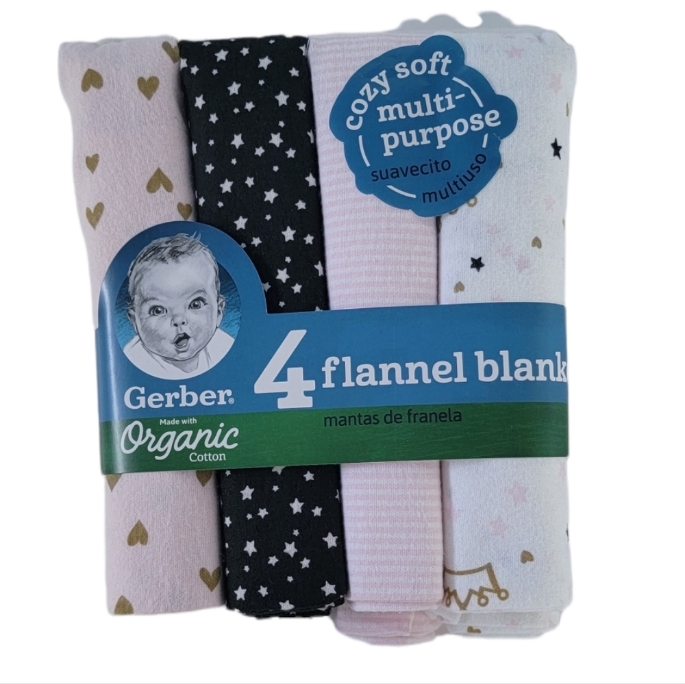 Gerber Baby Girl Organic Flannel Receiving Blankets - 4 pack
